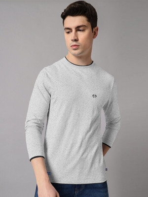 Triptee Solid Men Round Neck Grey T-Shirt
