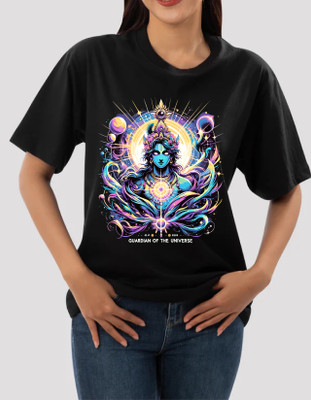 AZALMULTI Printed Women Round Neck Black T-Shirt