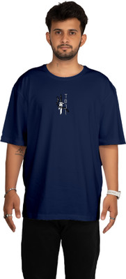 VORDROB Graphic Print Men Round Neck Dark Blue T-Shirt