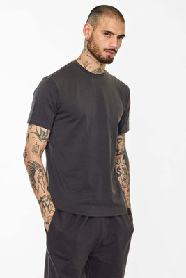 Snitch Solid Men Round Neck Grey T-Shirt