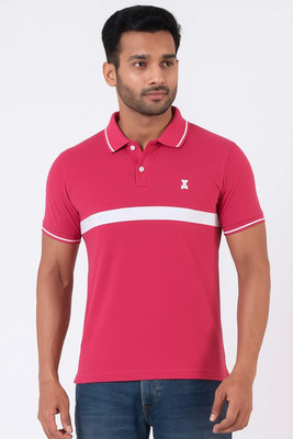 Jacob Louis Striped Men Polo Neck Pink T-Shirt