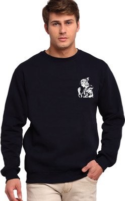 LEOMEFASHION Printed Men Round Neck Dark Blue T-Shirt