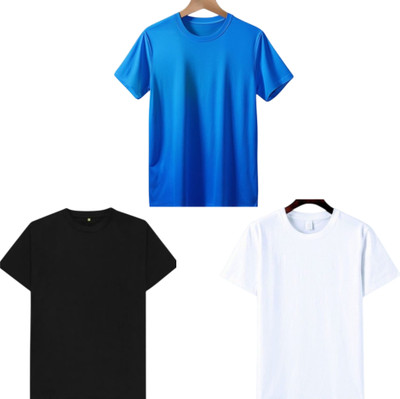 TTFE Solid Men Round Neck Blue, Black, White T-Shirt