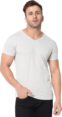 Moordale Fab Solid Men V Neck Grey T-Shirt