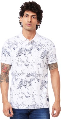 Spykar Printed Men Polo Neck White T-Shirt