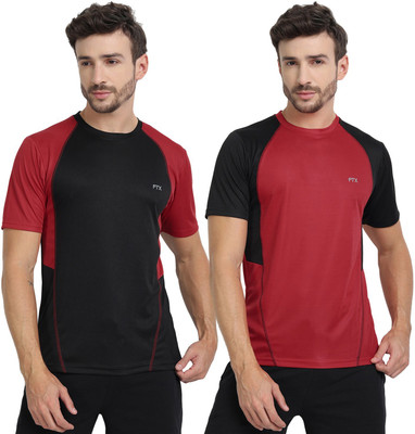 FTX Colorblock Men Round Neck Red, Black T-Shirt