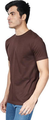 The TSHRT Solid Men Round Neck Brown T-Shirt