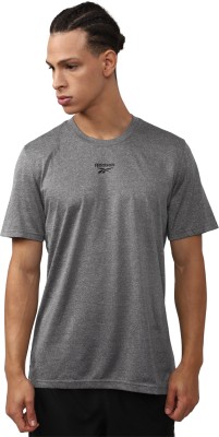 REEBOK Solid Men Round Neck Grey T-Shirt