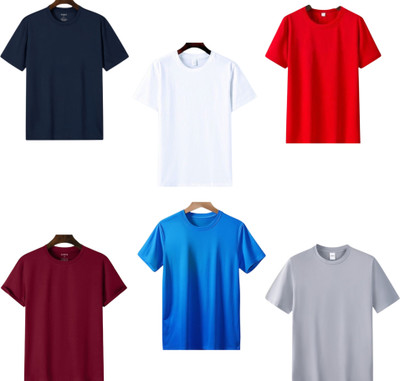 TTFE Solid Men Round Neck Navy Blue, White, Red, Maroon, Blue, Grey T-Shirt