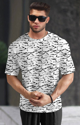 Conway Self Design Men Round Neck White T-Shirt