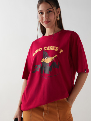 BEWAKOOF Graphic Print Women Round Neck Red T-Shirt