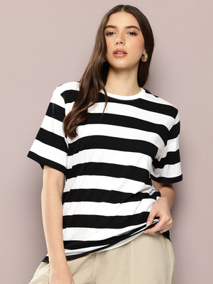 DILLINGER Striped Women Round Neck Black T-Shirt