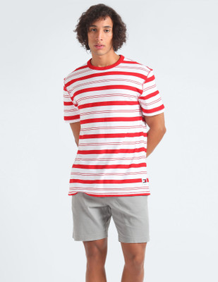 TOMMY HILFIGER Striped Men Round Neck Red T-Shirt