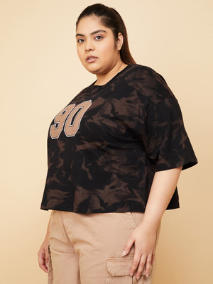 MAX Printed Women Round Neck Black T-Shirt