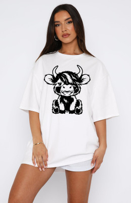 Ericia Printed, Graphic Print Women Polo Neck White T-Shirt