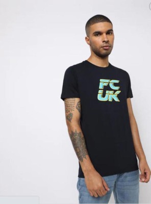 French Connection Typography Men Round Neck Blue T-Shirt