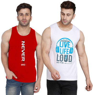 SLOWLORIS Printed, Colorblock Men Round Neck White, Red T-Shirt