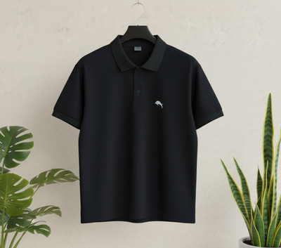 FlexiRetails Solid Men Polo Neck Black T-Shirt