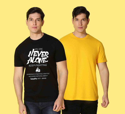 WOOSTRO Typography Men Round Neck Black, Yellow T-Shirt