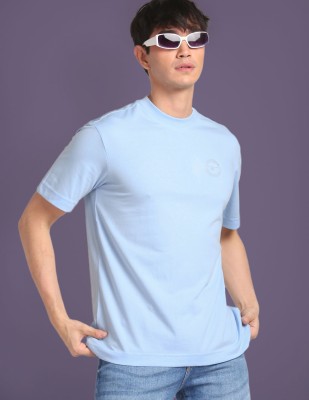 FLYING MACHINE Solid Men Round Neck Blue T-Shirt