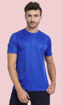 FTX Solid Men Round Neck Blue T-Shirt