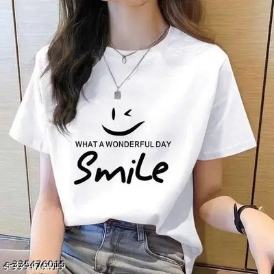 Vylo Printed Women Round Neck White T-Shirt