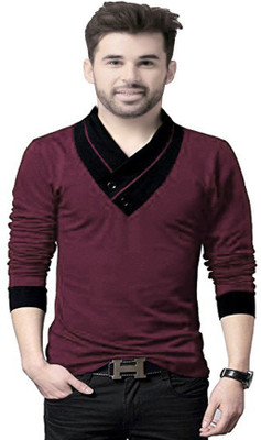 AD & AV Solid Men V Neck Maroon T-Shirt
