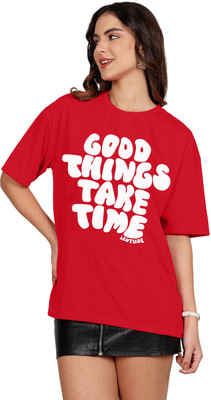 Trond Printed Women Round Neck Red T-Shirt