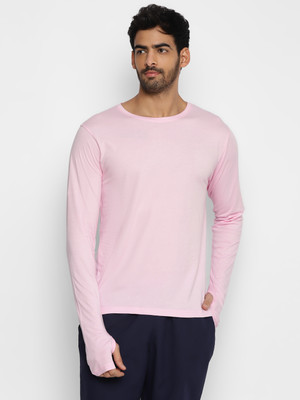 Ap'pulse Solid Men Round Neck Pink T-Shirt