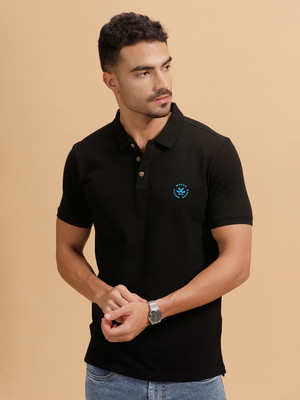 WROGN Solid Men Polo Neck Black T-Shirt
