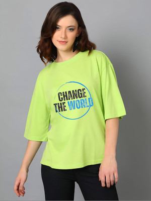 hesha Typography Women Round Neck Light Green T-Shirt