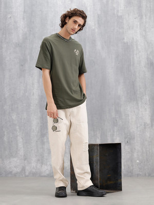 WROGN Solid Men Crew Neck Green T-Shirt