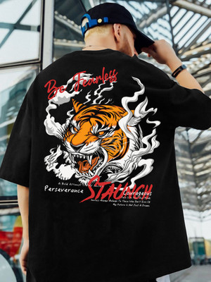 Jump Cuts Printed, Typography Men Round Neck Black T-Shirt