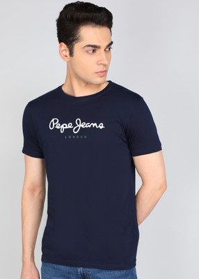 Pepe Jeans Graphic Print Men Round Neck Blue T-Shirt