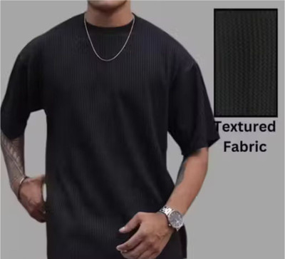 At Last Fashion Self Design Men Round Neck Black T-Shirt