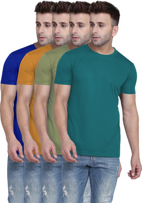 TQH Solid Men Round Neck Multicolor T-Shirt