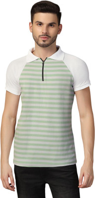 Blisstone Striped Men Polo Neck Green T-Shirt