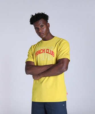 PUMA Typography Men Round Neck Yellow T-Shirt