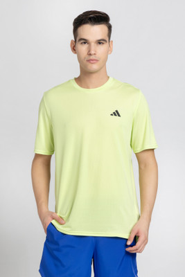 ADIDAS Solid Men Crew Neck Green T-Shirt