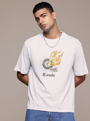 R.Code by The Roadster Life Co. Graphic Print Men Round Neck White T-Shirt