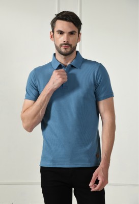 Arbour Solid Men Polo Neck Light Blue T-Shirt
