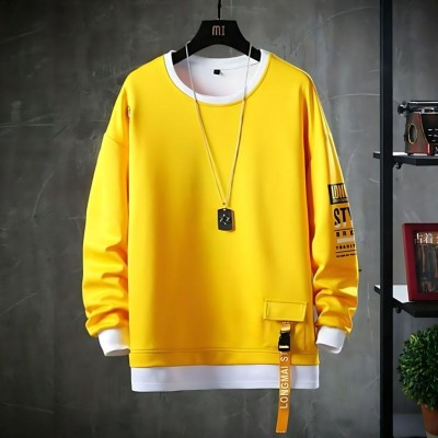 Autna Solid Men Round Neck Yellow, White T-Shirt