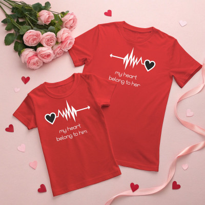 Triptee Printed Couple Round Neck Red T-Shirt