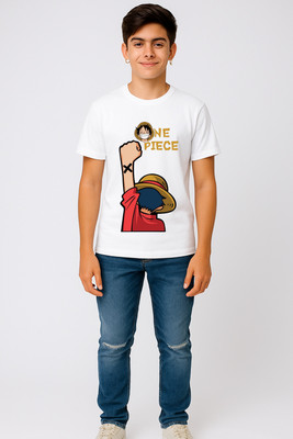 Aesthe Boys Printed Polycotton Regular T Shirt(White, Pack of 1)