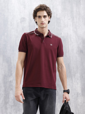 WROGN Printed Men Polo Neck Maroon T-Shirt