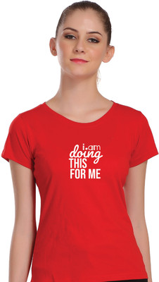 APEX Printed Women Round Neck Red T-Shirt