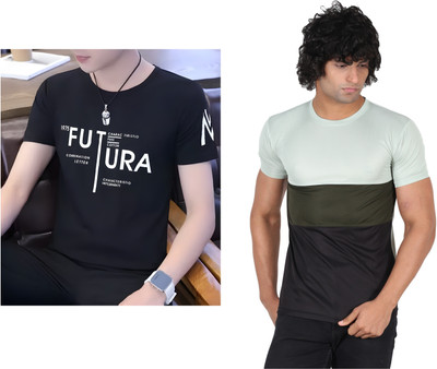 Pachirisu Printed Men Round Neck Black, Light Green T-Shirt