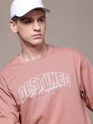 Roadster Printed Men Round Neck Pink T-Shirt