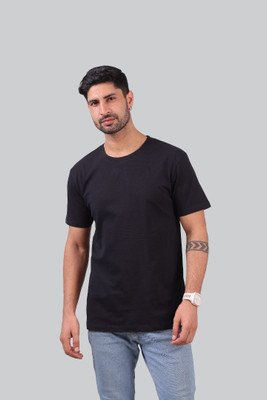 I&D Solid Men Round Neck Black T-Shirt