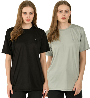 HouseOfCommon Solid Women Round Neck Black, Grey T-Shirt